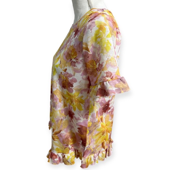 Greige Boutique Yellow/Pink Floral Print Ruffled Blouse Top NWT - Picture 5 of 9